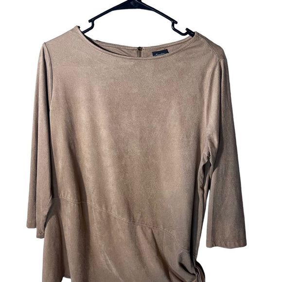 travelers collection Chicos Size I Faux Suede back Zipper 3/4 Sleeve Caramel - Picture 4 of 9